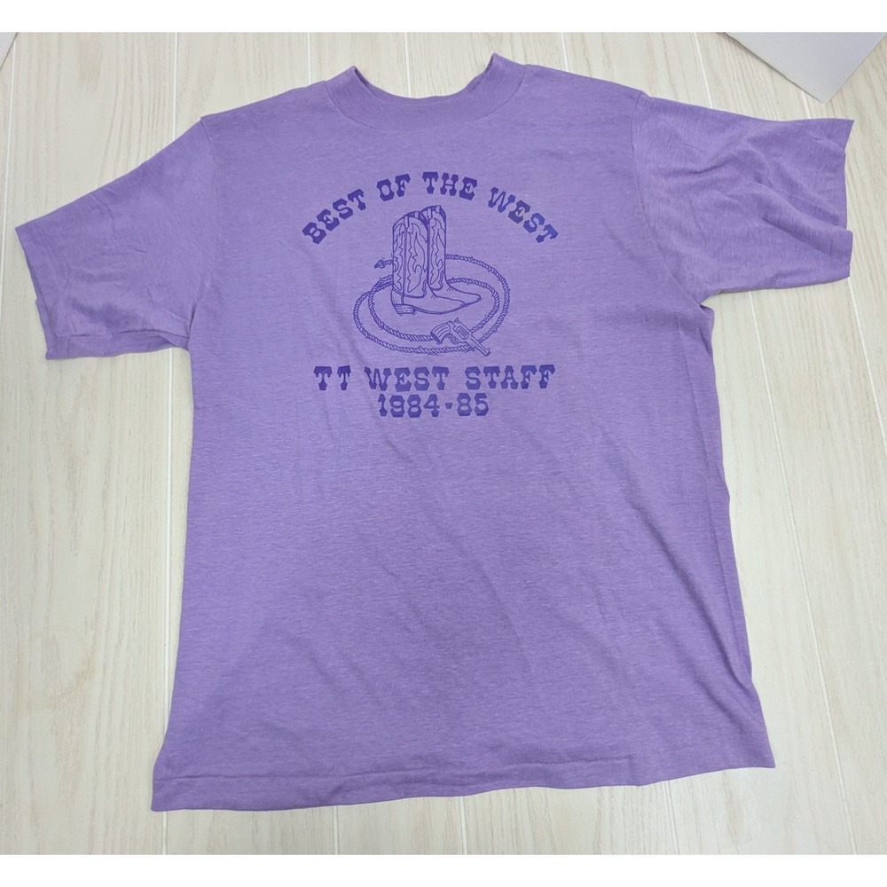 T-Shirt L Purple Vintage Best of the West TT West Staff 1984-85 single stitch